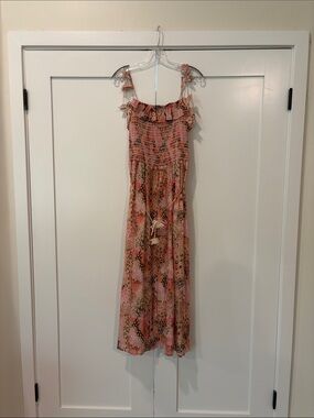 Dream Catcher - Smocked Ruffle-Strap Maxi Dress in Pink Floral